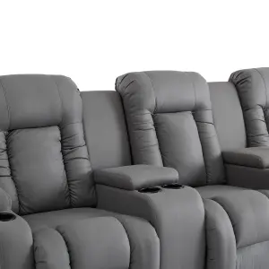 Caesar 3 Seater Grey Technology Fabric Modern Manual Recliner Sofa W Drinks Console