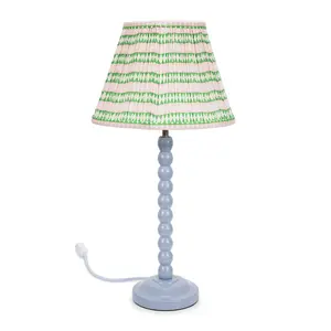 ValueLights Bobbles Powder Blue Bobbin Table Lamp with Pink Aztec Pleated Shade