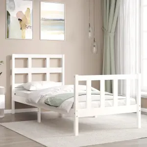 Berkfield Bed Frame with Headboard White Single Solid Wood