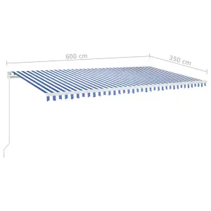 Berkfield Manual Retractable Awning with LED 600x350 cm Blue and White