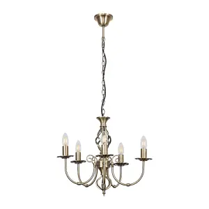 ValueLights Memphis Traditional Style Antique Brass Barley Twist 5 Way Ceiling Light Chandelier