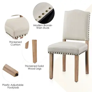 Yaheetech 2PCS Beige Upholstered Dining Chairs with Nailhead Trim