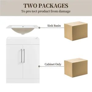 Yaheetech White Bathroom Vanity with Ceramic Basin Unit Freestanding Storage Cabinet with Door