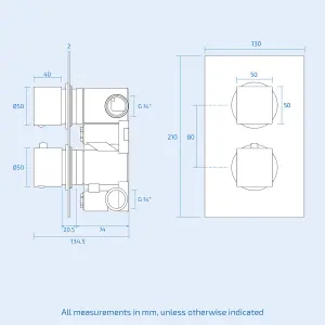 Nes Home 2 Dial Square Thermostatic Shower Mixer Valve, Handset & Riser Rail Kit