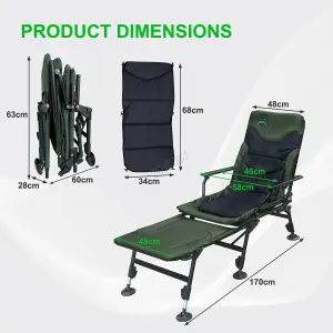 CARPZILLA Portable Folding Fishing Chair with Footrest 170 Recline Extend Green