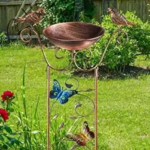 Bronze Effect Bird Bath Feeder Weatherproof Bowl Ground Stake Trellis Flowers