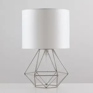 Bartelt Metal Table Lamp Brushed Chrome Base/White Shade / Yes / G