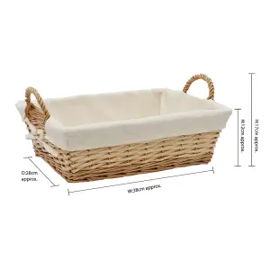 JVL Hand Woven Acacia Rectangular Willow Storage Basket with Lining, Honey Finish