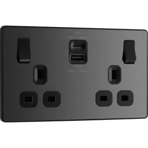 BG Evolve 13A Double Switched Socket USB-A& C,22W, Black Chrome