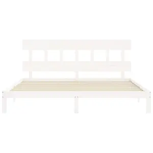 Berkfield Bed Frame with Headboard White Super King Size Solid Wood