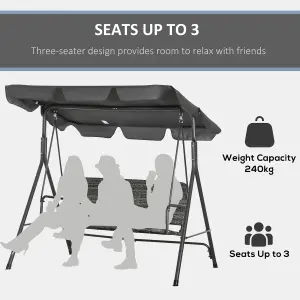 Outsunny 3-Seater Rattan Swing Chair, Hanging Bench w/ Stand, Adjustable Canopy