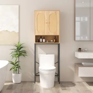 Costway 175 cm Freestanding Toilet Cabinet Over The Toilet Storage Cabinet w/ Rattan Doors