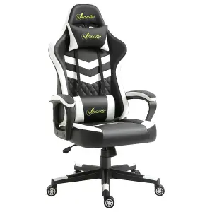 Vinsetto Racing Gaming Chair with Lumbar Support, Headrest, Swivel Wheel, PVC Leather Gamer Desk, Black White