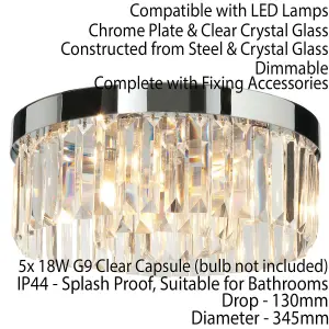 Flush Bathroom Ceiling Light Luxury Crystal Chrome IP44 Round Lamp Bulb Holder