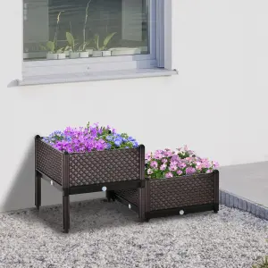 Outsunny 2-Piece Raised Garden Bed Planter Box for Flowers, Vegetables, Herbs