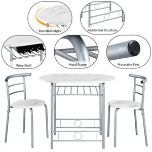 2 - Person Dining Set White/Silver / 76" H x 49" W x 42" D