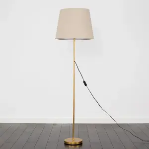 ValueLights Modern Gold Metal Standard Floor Lamp With Beige Tapered Shade - Includes 6w LED Bulb 3000K Warm White