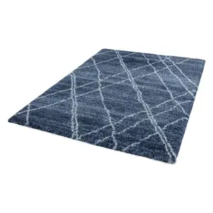 Blue Cream Geometric Luxurious Modern Shaggy Jute Backing Rug for Living Room Bedroom and Dining Room-120cm X 170cm