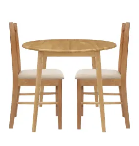 Hallowood Furniture Ledbury Light Oak Drop Leaf Round Dining Table with 2 Light Oak Chairs