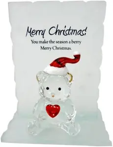 Engraved Glass Crystal Bear Gift Ornaments Set Poem Poetic Writing Xmas Message Merry Christmas