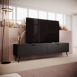 Lante Modern Black TV Cabinet 2000mm H510mm D380mm with Two Pull-Down Doors and Two Closed Compartments