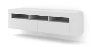 MORENO 160 TV Cabinet - White Matt, Versatile Wall Mountable or Free-Standing Unit 350mm x 410/430mm x 1600mm