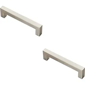 2x Square Linear Block Pull Handle 142 x 14mm 128mm Fixing Centres Satin Steel