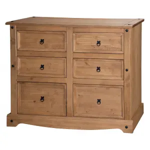 Mercers Furniture Corona 6 Drawer Wide Chest of Drawers Sideboard Solid Pine with Mexican Styling