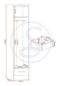 Nevada 1 Door 1 Drawer Wardrobe White Gloss Finish