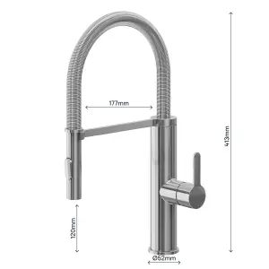 GoodHome Saffron Stainless steel effect Kitchen Spring neck Tap