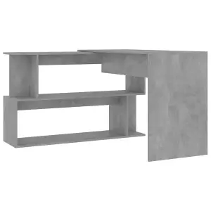 Berkfield Corner Desk Concrete Grey 200x50x76 cm Engineered Wood