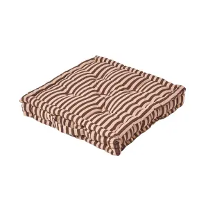 Homescapes Cotton Brown and Beige Thin Stripe Floor Cushion, 50 x 50 cm