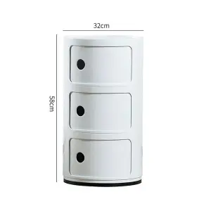 White Cylindrical Multi Tiered Plastic Bedside Storage Drawers Unit Drawer Bedside Chest 58cm H