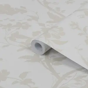 Laura Ashley Oriental Pearlescent white Garden Smooth Wallpaper Sample