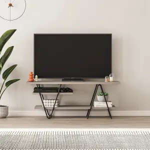 Decortie Modern Essel TV Stand 48-Inch Mocha Grey Hairpin Metal Legs Rectangle 110(W)cm Shelf for Multimedia Centre Organiser