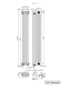 Right Radiators 1500x200 mm Vertical Traditional 4 Column Cast Iron Style Radiator Black