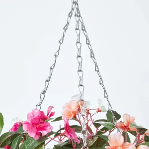 Homescapes White, Orange and Pink Impatiens Hanging Basket, 85 cm