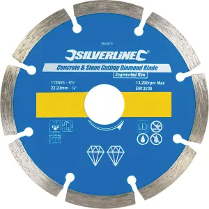 Silverline Concrete and Stone Cutting Diamond Segmented Rim Blade 115 x 22.23mm