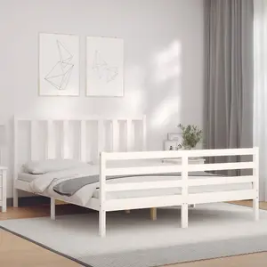 Berkfield Bed Frame with Headboard White 160x200 cm Solid Wood