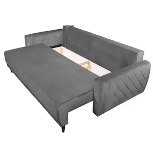 Roma 3 Seater Sofa Bed with Storage - Grey (VELUTTO18)