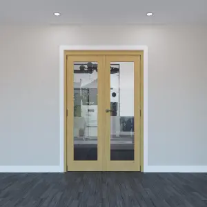 Geom 1 Lite Clear Glazed Oak Internal Patio Door set, (H)2017mm (W)1597mm