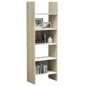 Berkfield Book Cabinet White and Sonoma Oak 60x35x180 cm Engineered Wood