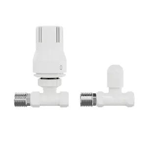 Rinse Bathrooms Straight Thermostatic Radiator Valve TRV + Lockshield 15mm White