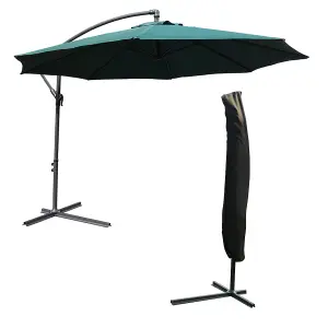 KCT Garden Parasol 3m Large Green Cantilever with Protective Cover