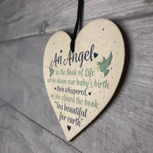 Red Ocean Angel Baby Memorial Gifts Wooden Hanging Heart Shabby Chic Plaque Heaven Love Bereavement Sign