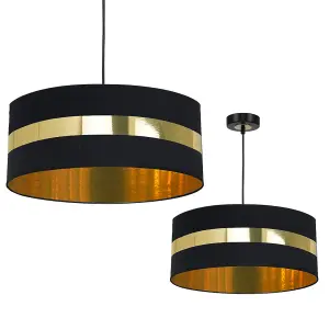 Milagro Palmira Pendant Lamp Black/Gold 1XE27 Hand Made Designer Lamp Crafted From Matt Black Fabric With Luxurious Gold Detail