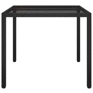 Berkfield Garden Table 90x90x75 cm Tempered Glass and Poly Rattan Black