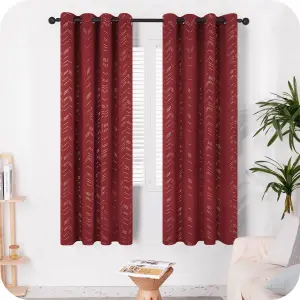 Deconovo Foil Printed Blackout Curtains 46 x 54 Inch Dark Red 2 Panels Thermal Insulated Window Eyelet Curtains Bedroom Curtains