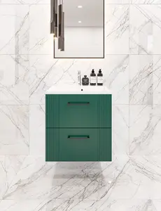 600mm wall hung green bathroom vanity unit with basin and drawers