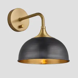 Industville Chelsea Dome Wall Light, 8 Inch, Pewter & Brass, Brass Holder